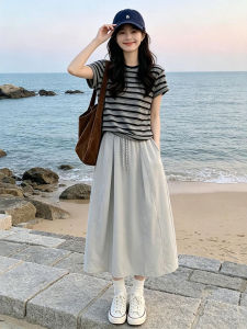 XIANYIJIAO | Beige Workwear A-Line Summer Skirt for Plus Size Women Slimming