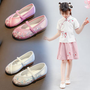 Handmade Embroidered Shoes Soft Bottom Baby Hanfu Shoes Girls Childrens Traditional Chinese Style Footwear Comfortable Cotton Cloth