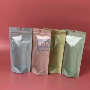 (50ใบ) ซองติดซิปก้นตั้ง หน้าใส หลังสีพาสเทล (พร้อมส่ง) (A08)