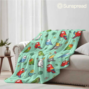 Beast Kingdom | Cartoon Parrot Leaves Soft Warm Flannel Blanket Lightweight Cozy Christmas Halloween Home Decor Room