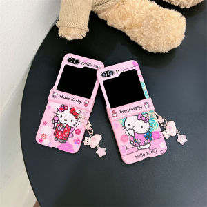เคสโทรศัพท์มือถือลายการ์ตูน Kawaii Kitty Cat สำหรับ Samsung Galaxy Z Flip7 Z Flip6/5 Z Flip4 Z Flip3 ป้องกันรอยขีดข่วน ป้องกันการตกหล่น