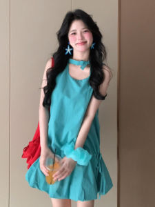 Beach Vacation Strap Dress Womens Autumn 2025 New Small Size Elegantly Waist Cinched Flower Bud Short Skirt Vest Dress