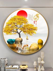 Modern Minimalist round Diamond Embedded Crystal Porcelain Decorative Painting Entrance Hallway Passage New Chinese Luxury Wall Art