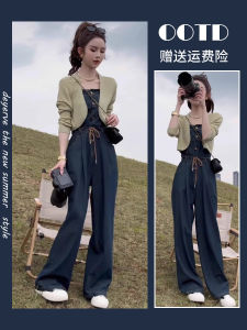 สีน้ําเงิน เดนิม ชุดรอมเปอร์ ผู้หญิง ลำลอง สูง เอว ขาตรง ขากว้าง พรางหุ่น ชิ้นเดียว ฤดูร้อน สไตล์ใหม่ ใส่สบาย เดรส