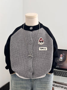 Color Block Boys Cardigan Sweater Autumn Winter Korean Style