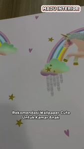 Wallpaper Dinding Vinyl Kids Unicorn Pelangi Pink Ungu Biru Putih Kuning Walpaper Murah Kamar Anak