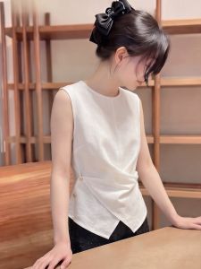 YIKEMAI | Sleeveless Waist Slimming White Womens Shirt Large Size