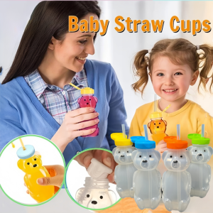 1Pcs Bear Juice Bottle with Flexible Straw 230ML Straw Cups for Babies 8 OZ Sippy Bottles Food-Grade & BPA Free