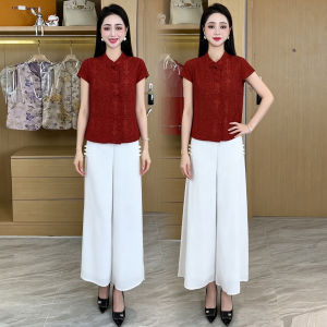 YOUFAN | Retro Printed Short Sleeve Blouse