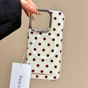 Japanese and Korean Polka Dot Rotate Coffee Magnetic Bracket for Apple 16promax New Arrival 15pro Phone Case Iphone14 Classy 14promax Stylish Creative 16pro All-Inclusive 13 Protective Case