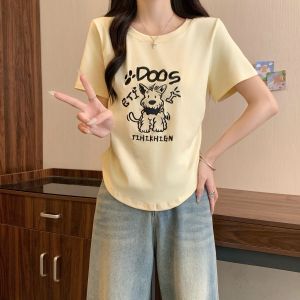 Áo Thun Tay Ngắn Cổ Tròn Thêu Cỡ Lớn Cho Nữ Mùa Hè Thường Ngày Đa Năng Vai Áo Thun Cotton Thoải Mái