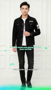ÁO KHOÁC JEANS NAM THƯƠNG HIỆU CAO CẤP VIET FASHION VF AK ĐEN IN THÊU