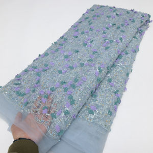 Wholesale Nigerian Lace Fabrics Fashion Women African Tull Lace Luxury Handmade Bead sequins Fabrics For Wedding 2.5 Yards