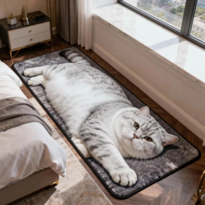 VIKAMA Cartoon Fat Orange Tabby Cat Runner Rug Soft Flannel Non Slip Absorbent Long Floor Mat Hallway Bedroom Home Decor