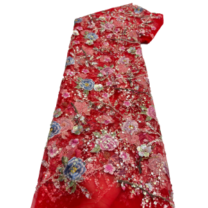 African Net Lace Fabric 2025 High Quality French Tulle Fabric Embroidered Nigerian 3d Sequins Lace 5 Yards For Sew Party Dresses