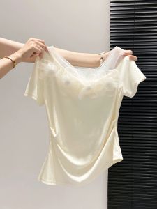 LUOSHAO | Áo Thun Dễ Thương Phong Cách Trễ Vai Giúp Gầy