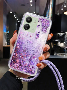 Jianqing Xiaomi Poco C65 Redmi 13C 4G Liquid Sandflow Cartoon Silicone Protective Case Note13Pro+ Full Edge Protection Fashionable Lanyard