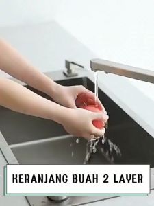Keranjang Saringan Wadah Cuci Buah Sayur 2 Layer / Baskom Set Tempat Tirisan Sayuran Double Layers / Portable Hanging Drain Basket