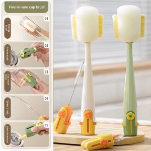 Aitemay 5 In 1 New creative Cleaning Brush Tiny Multifunctional Bottle Cup Lid Detail Brush Straw Cleaner Tools Household Kitchen Cleaning Tools
