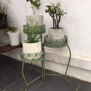 Retro Iron Art Distressed Flower Stand Courtyard Balcony Foldable Floor-Standing Jardiniere Multi-Layer Storage Rack Rotate Flowerpot