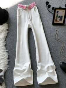 Quần Jeans Denim Ống Thẳng Cạp Cao Màu Trắng Cho Nữ Quần Dài Thường Ngày Mùa Hè Quần Ống Rộng Thẳng Thẳng Thẳng