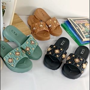 Sandal Selop Wedges Wanita Terbaru Motif Pin Bunga Kasual Fashion Style Santai Kekinian COD SPT-85