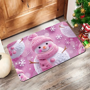 Thảm Chùi Chân Hình Người Tuyết Màu Hồng VIKAMA Thảm Polyester Mềm Mại Thấm Hút Cho Phòng Ngủ Phòng Khách Phòng Tắm Nhà Bếp - Thiết Kế Hoạt Hình Theo Phong Cách Hiện Đại