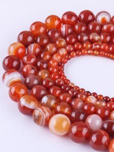 Red Agate round Beads Striped DIY Handmade Bracelet Necklace Semi-Finished Natural Stone Jewelry Accessories
