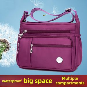 New 2024 Waterproof Nylon Oxford Cloth Canvas Shoulder Crossbody Bag for Middle-Aged Women Ladies Fashion Mom Bag Zipper Closure Casual Use