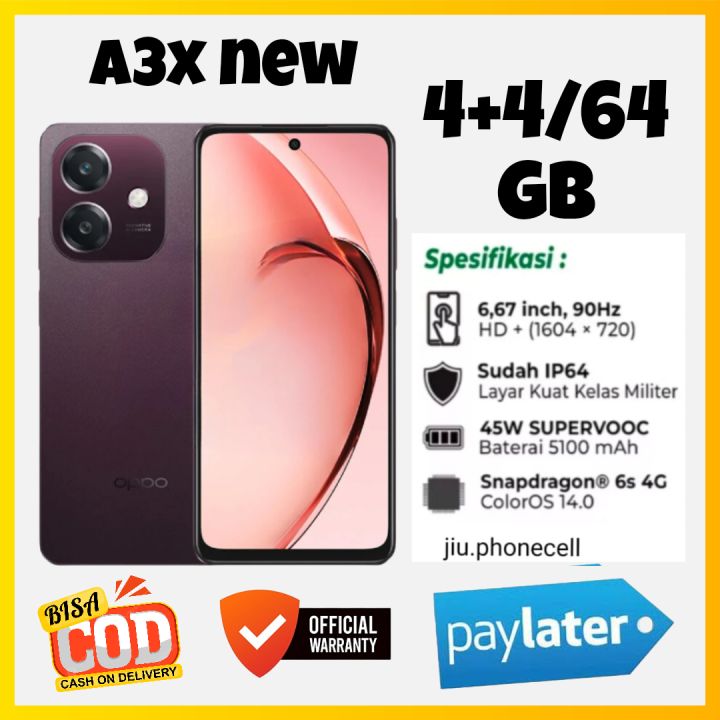 oppo A3x Ram 4+4/ 64 GB garansi resmi oppo tahun (imei terdaftar