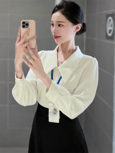 French Style White Chiffon Shirt Womens Early Autumn Long Sleeve Interview Commute Professional Formal Shirt Elegant Manner