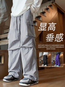 กางเกงทำงานผู้ชาย ทรงหลวม ทรงลำลอง ฤดูใบไม้ร่วง/ฤดูหนาว กางเกงขายาวทรงหลวมสไตล์อเมริกัน ผ้าขนแกะ ทรงลำลอง กางเกงขายาว