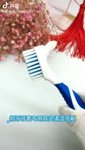 Denture Brush Double-Sided False Teeth Cleaning Brush Multi-Layered Soft Bristle Dental Toothbrush Oral Care Tool