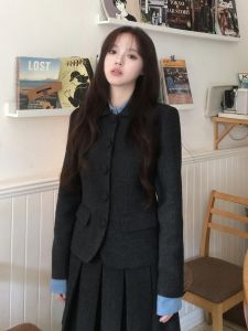 PEIZIXUAN | Bộ Đồ Học Sinh Mùa Thu Thiết Kế Mới Màu Xám 1 Chiếc Dành Cho Người Thấp