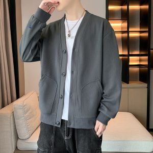 ROMON | Romon Mens Jacket Trendy Youth V-neck Casual Sporty Open Cardigan Outerwear Standard Fit Long Sleeve Windproof Polyester Fiber