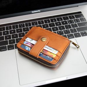 Handmade Vintage Style Mens Wallet Top Layer Cowhide Leather Short Horizontal Zipper Wallet Youth Fashion Cotton Lining
