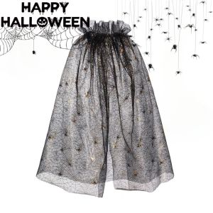 Short Spider Robe Black Veil Colorful Spider Cloak Childrens Role-playing Costume Halloween Cape Polyester Material