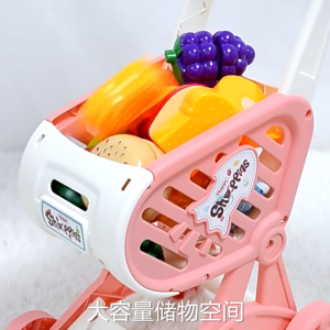 SKISOPGO Kids Shopping Trolley Cart Large Capacity Small Trolley Walker Vegetable Cut Fruit Toy Pretend Play