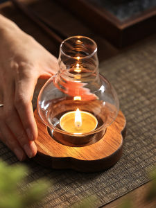 Retro Wooden Candle Holder & Glass Lampshade: Create a Zen Atmosphere for Your Dining Table