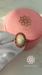 Rosenmarry/แหวนทับทิมแท้สีงาช้าง 9 กะรัต ตัวเรือนเงินแท้925ชุบทอง พร้อมกล่อง ไซส 52 รหัส BR029