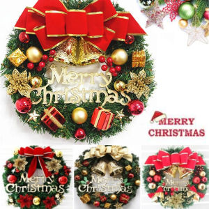 Artificial Garland Christmas Wreath with Bells Bowknot Xmas Front Door Wall Decoration