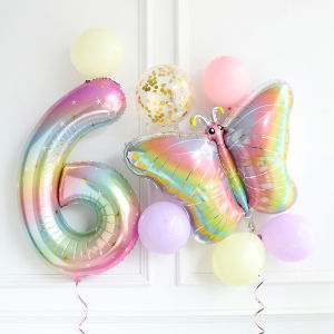 8pcs Large Gradient Rainbow Butterfly Balloon 40inch Number Balloon Girl Baby Shower Helium Balloon Birthday Party Wedding Globo