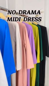 Pabrik Baju No Drama Midi Dress Combed Aplikasi Sablon Tunik Wanita Jumbo Viral Terbaru