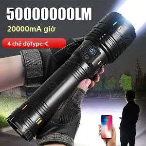 Đèn Pin LED 50000000LM Siêu Mạnh Type-C Có Thể Sạc Lại Đèn Lồng Đèn Pin Chiến Thuật 20000mAh Với Pin Tích Hợp Chống Nước Chống Sốc Power Bank
