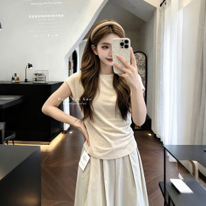 XUECAIQI | Petite Korean Style Straight Shoulder T-shirt Palazzo Pants Outfit