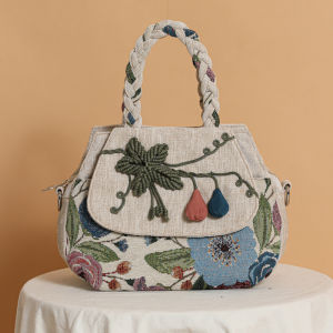 Thoải Mái Nhẹ Túi Xách Vải Dệt Khóa Kéo Túi Đeo Chéo Phong Cách Cổ Điển Họa Tiết Hoa Túi Đeo Vai Đơn Để Giải Trí