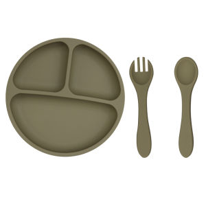 3PCS Childrens Tableware Set Baby Eating Food Training Silicone Tableware Set Baby Sucker Feeding Dishes Plate With Spoon Fork