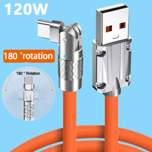 120W 6A Android Micro USB  & Type-C Mobile Phone Fast Charging Rotary Connector Game Bold Data Cable Compatible with Xiaomi Huawei Samsung Cellphone Charge Data Line