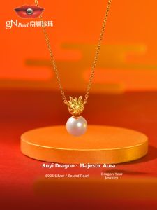 Chinese Dragon Design Pearl Pendant 9-10mm Round Jewelry