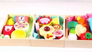 Childrens Kitchen Toys Set | Wooden Food Cooking Simulation | Tableware Children Kitchen Pretend Play Toy Fruit Vegetable Pizza Cutting